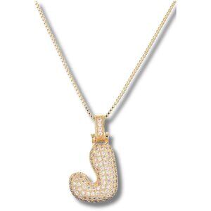 Bubble Letter Initial "J" Pendant w/Necklace Chain